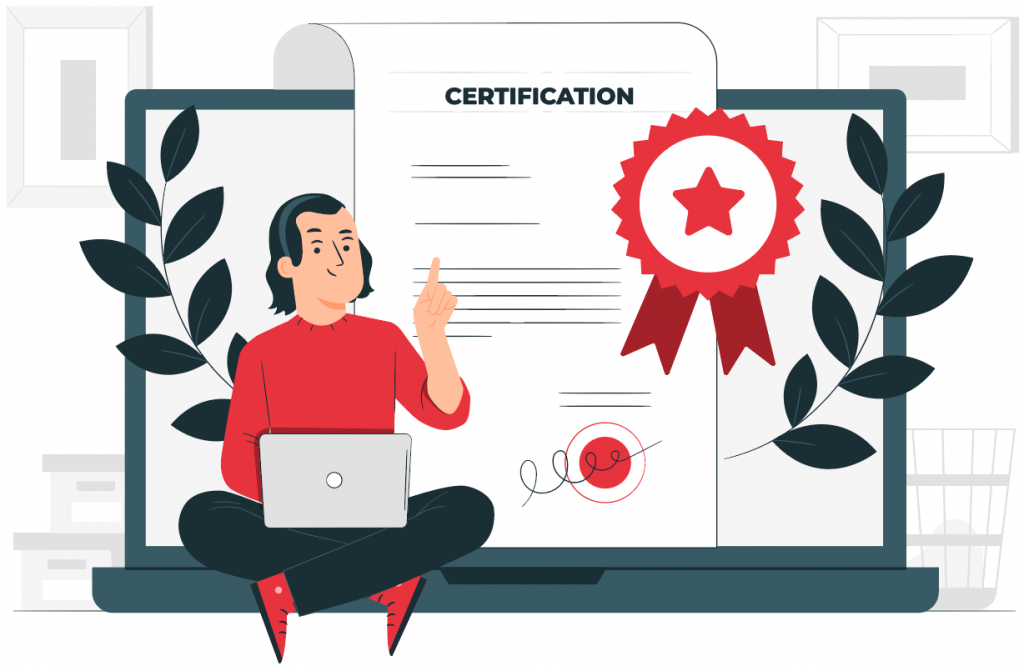 man with certificate on laptop